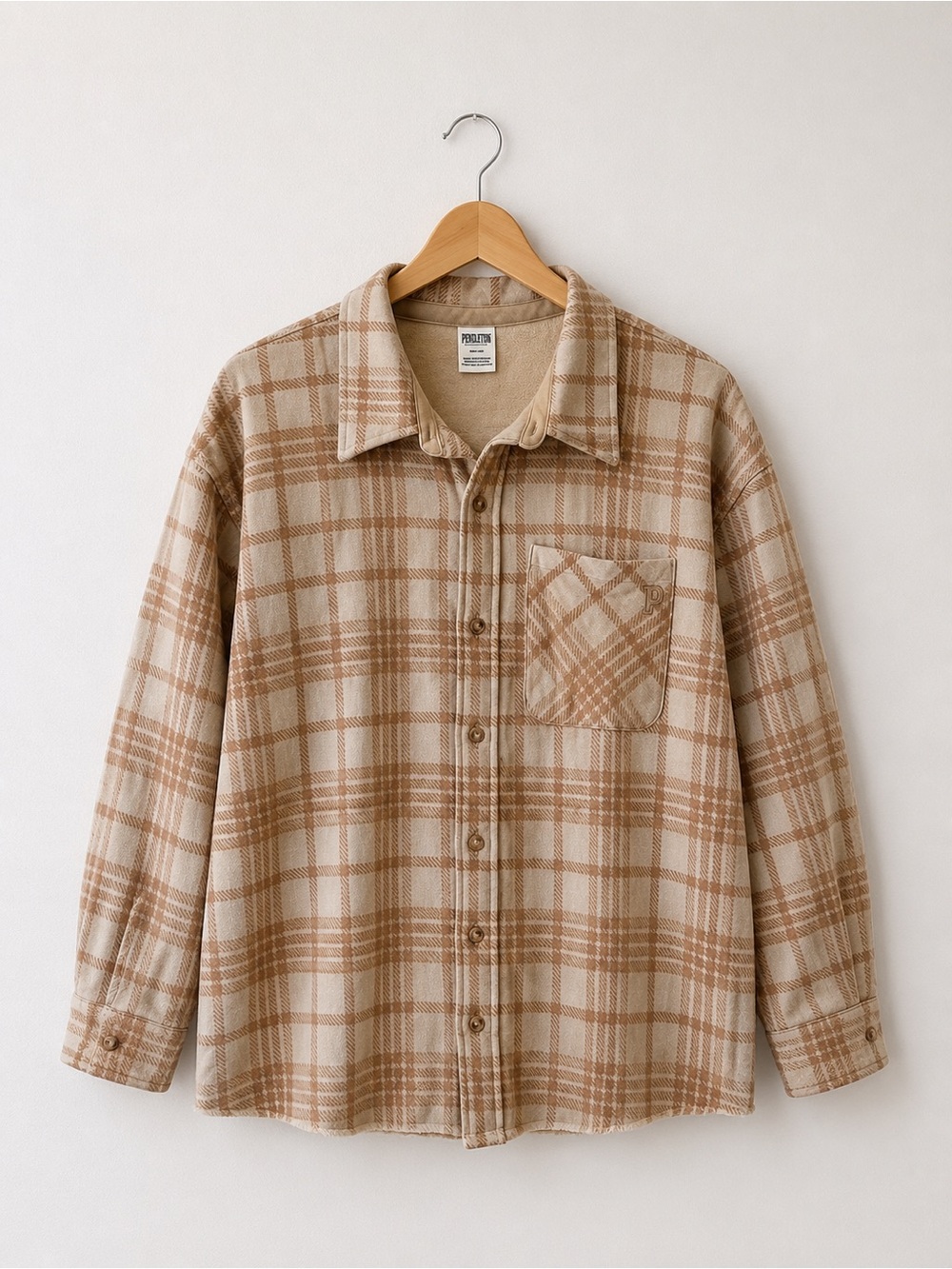 PINK Victoria's Secret Beige and Camel Plaid Lightweight Shirt Jacket